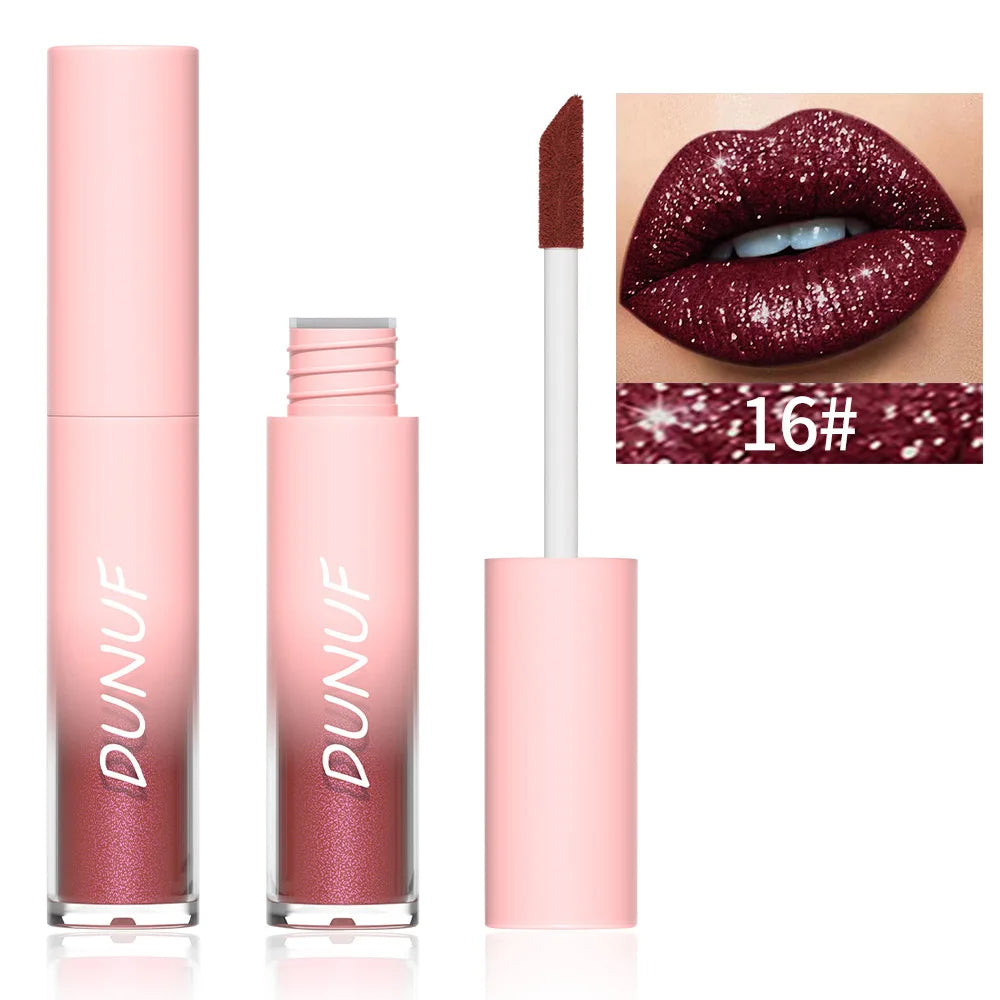 DUNUF Glitter Lip Gloss 18 Colors | Diamond Shimmer Liquid Lipstick