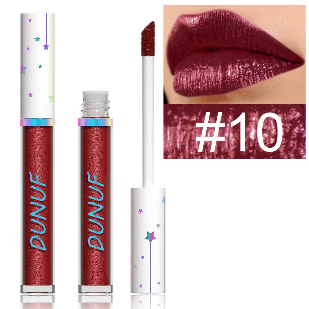 12-Color Metallic Glitter Lip Gloss | Diamond Pearlescent Lip Glaze