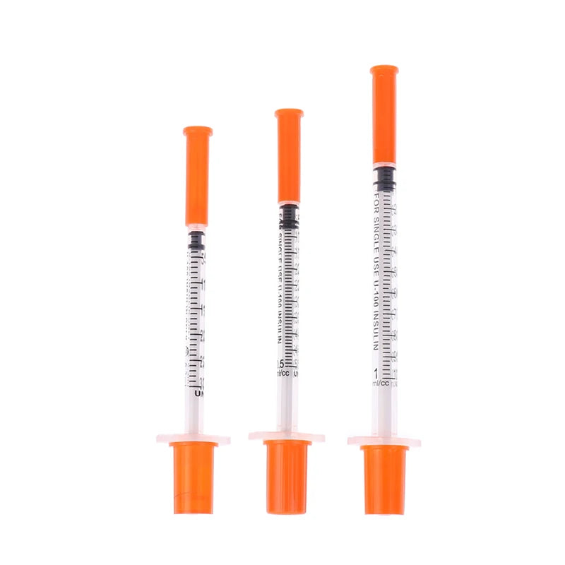 5Pcs 0.3/0.5/1ML Disposable Plastic Veterinary Syringe Orange Cap Sterile Insulin Syringe With Needles For Pet Farm Animal Peaceful Pleasures Health and Wellness