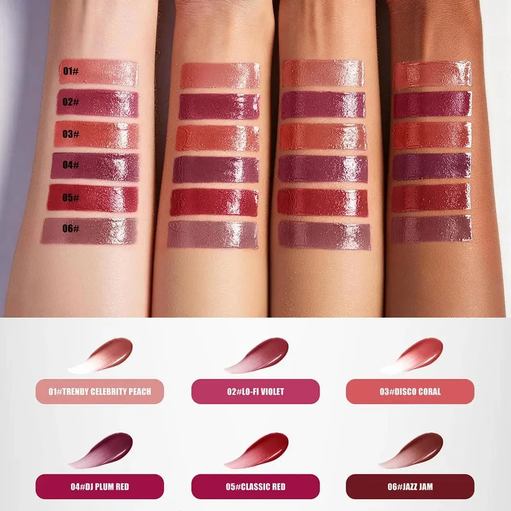 6 Colors Glossy Mirror Juicy Lip Tint Waterproof Non-stick Cup Long Lasting Moisturizing Lipstick High Shiny Lip Gloss Cosmetics Peaceful Pleasures Health and Wellness