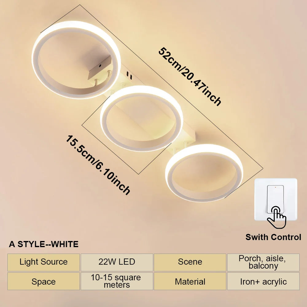 RUNTOIN Modern LED 3-Ring Ceiling Light | Bedroom & Living Room