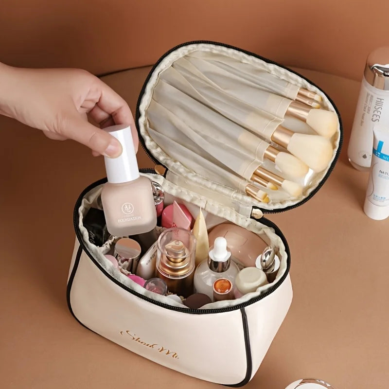 Large Waterproof Travel Makeup Bag with Handle & Divider
