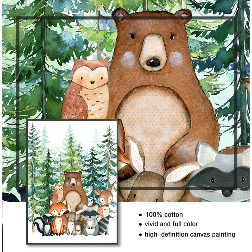 Woodland Animals Canvas Wall Art – Kids Nursery Decor Print