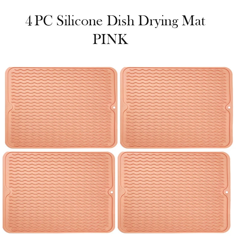 Silicone Dish Drying Mat Protector Sink Mat Table Kitchen Home Anti Slip Drying Dishes Drain Mat Heat Resistant Kitchen Sink Mat Peaceful Pleasures Health and Wellness 4pc pink 40x30CM Strip