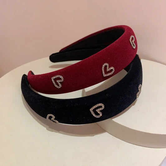 Fashion Lady Hair Hoop Velvet Heart Shape Rhinestone Headband Female Peaceful Pleasures Health and Wellness