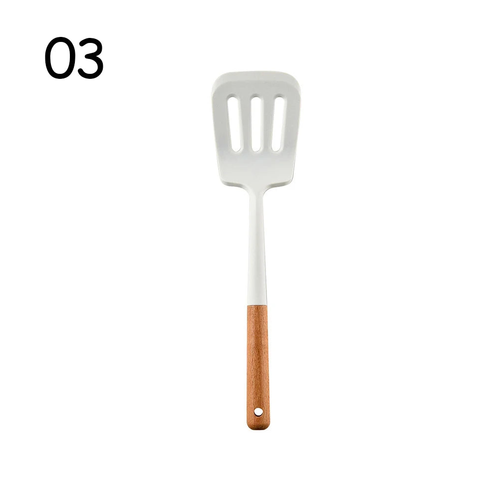 Silicone Non-Stick Cooking Utensil Set – Stainless Steel Handle Spatula, Egg Beater & Shovel Kitchen Tool Set