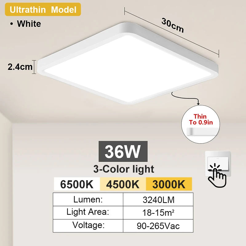 Square Ultrathin LED Ceiling Light 24W 36W – Dimmable Modern