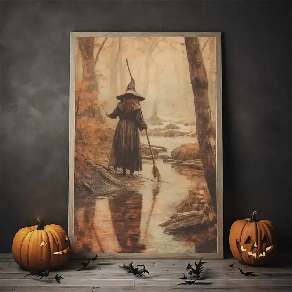 Nordic Style Halloween Poster Aesthetics Ghost Witch Witchcraft Black Cat Pumpkin Canvas Painting Wall Art Room Home Decor Peaceful Pleasures Health and Wellness ZLH5333 90x130cm No Frame