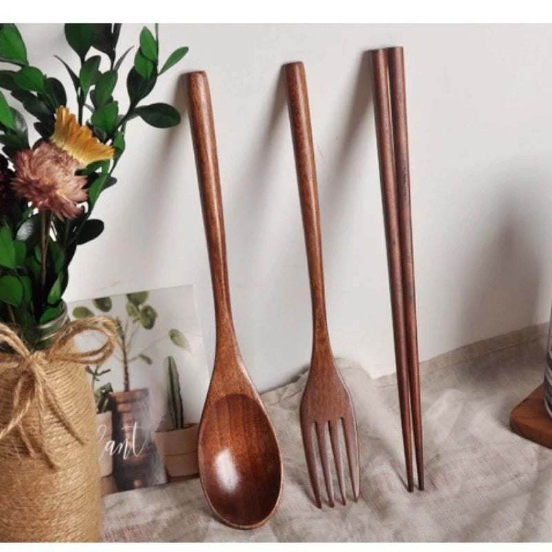 5-Piece Natural Wooden Spoon & Fork Set – Eco-Friendly Tableware