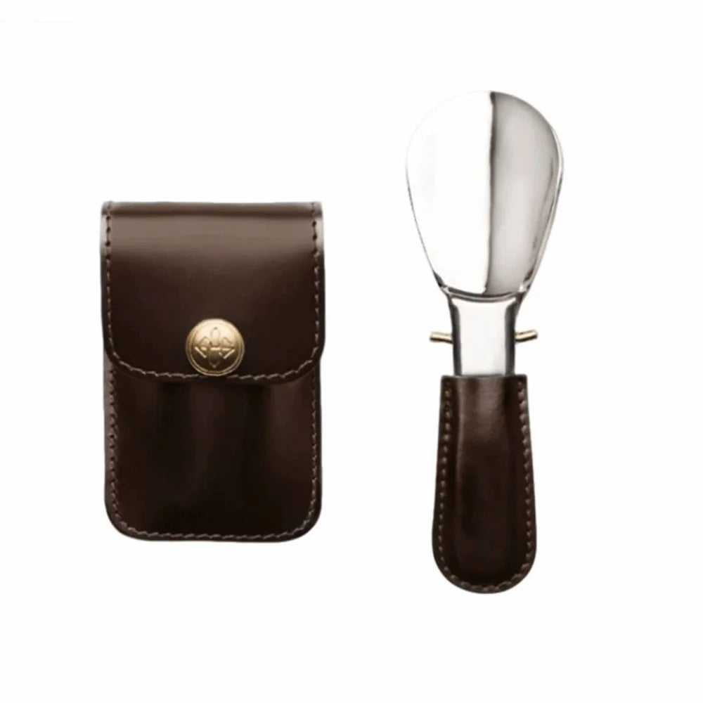 Mini Folding Shoehorn with PU Leather Bag | Stainless Steel