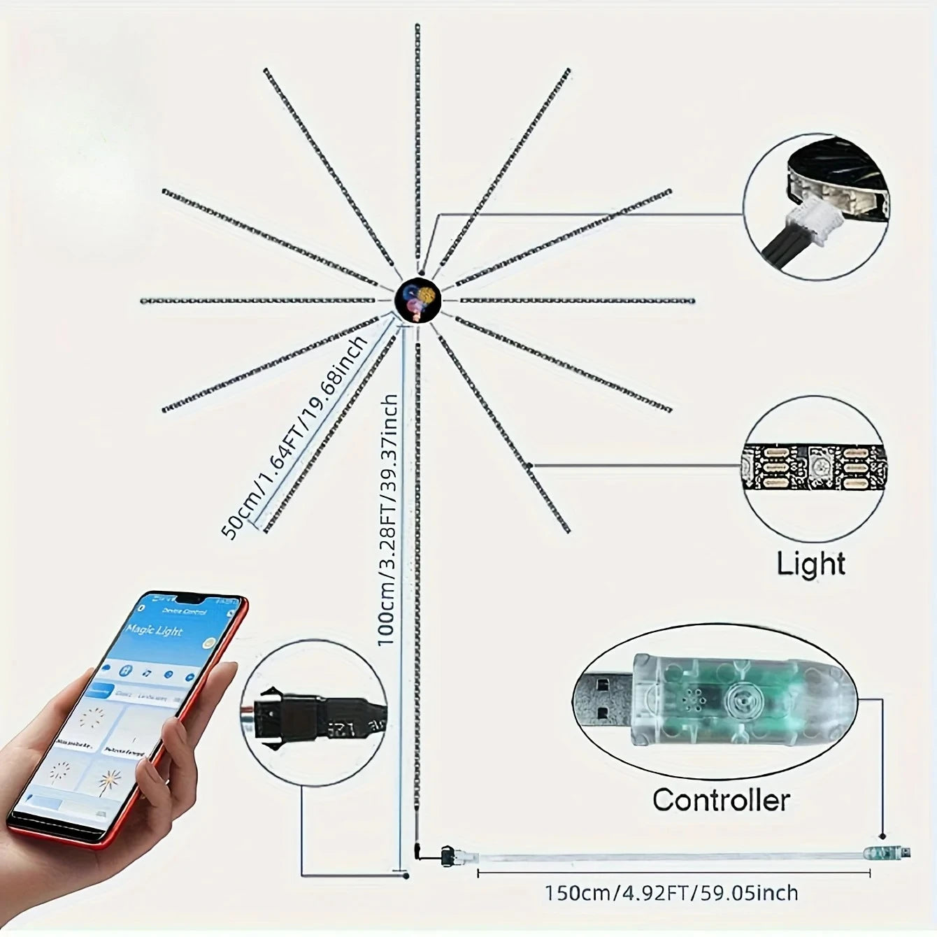RGB Firework LED Wall Lights – App & Music Sync | 180 LEDs USB