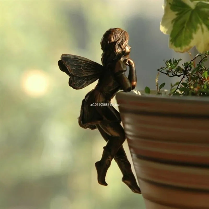 Fairy Girl Hanging Cup Resin Decoration Fairy Combination Flower Basket Edge Decoration Garden Pot Ornaments Home Accessories Peaceful Pleasures Health and Wellness B