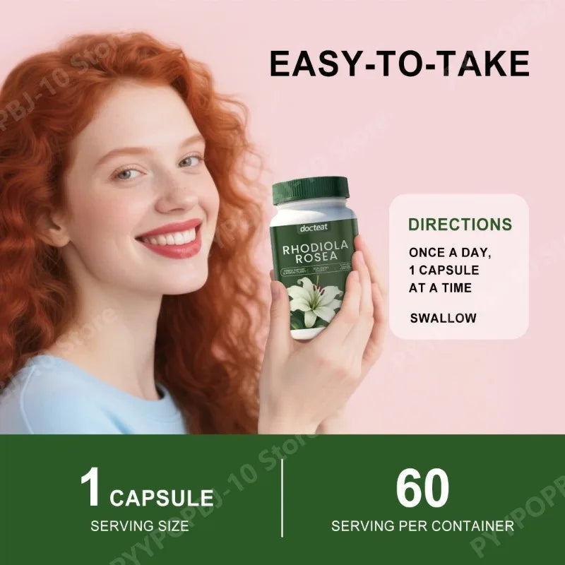 Docteat Rhodiola Rosea 60ct Capsules | Natural Adaptogen Vegan