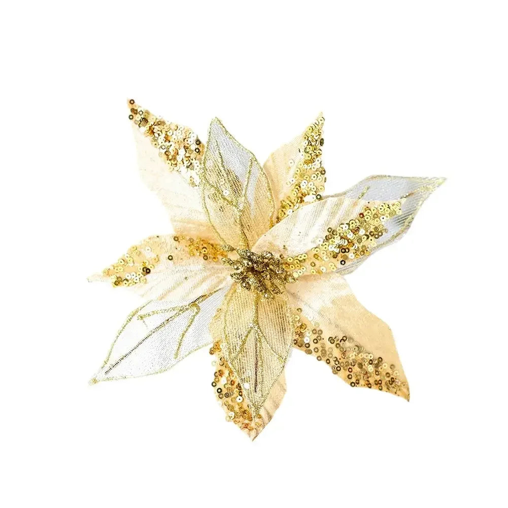Glitter Poinsettia Flower Ornament – Christmas & Wedding Decor
