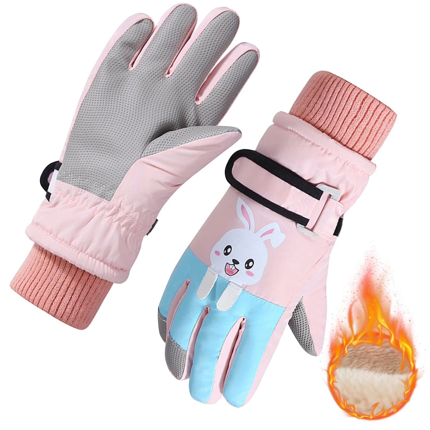 Children's Waterproof Ski Gloves, Winter Thick Glove with Cartoon Printed Boys Girls 4-14 Years For Winter Fun Cycling Snowboard Peaceful Pleasures Health and Wellness Pink Blue-L