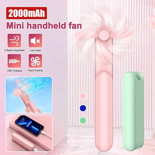 Foldable Mini Portable Quiet Handheld Desktop Fan 2000mAh USB Rechargeable Power Bank Cooler For Office Home Travel Peaceful Pleasures Health and Wellness
