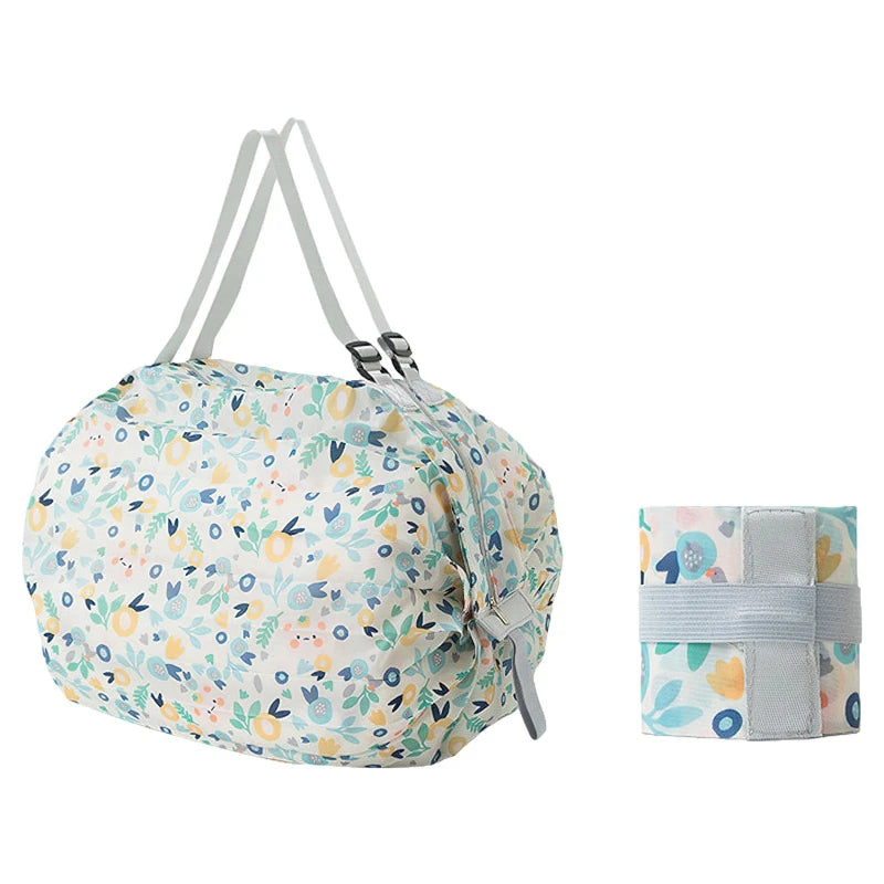 Large Capacity Thickened Shopping Bag Multiple Fashion Foldable Environmentally Friendly One Shoulder Portable Supermarket Bags Peaceful Pleasures Health and Wellness Blue flower