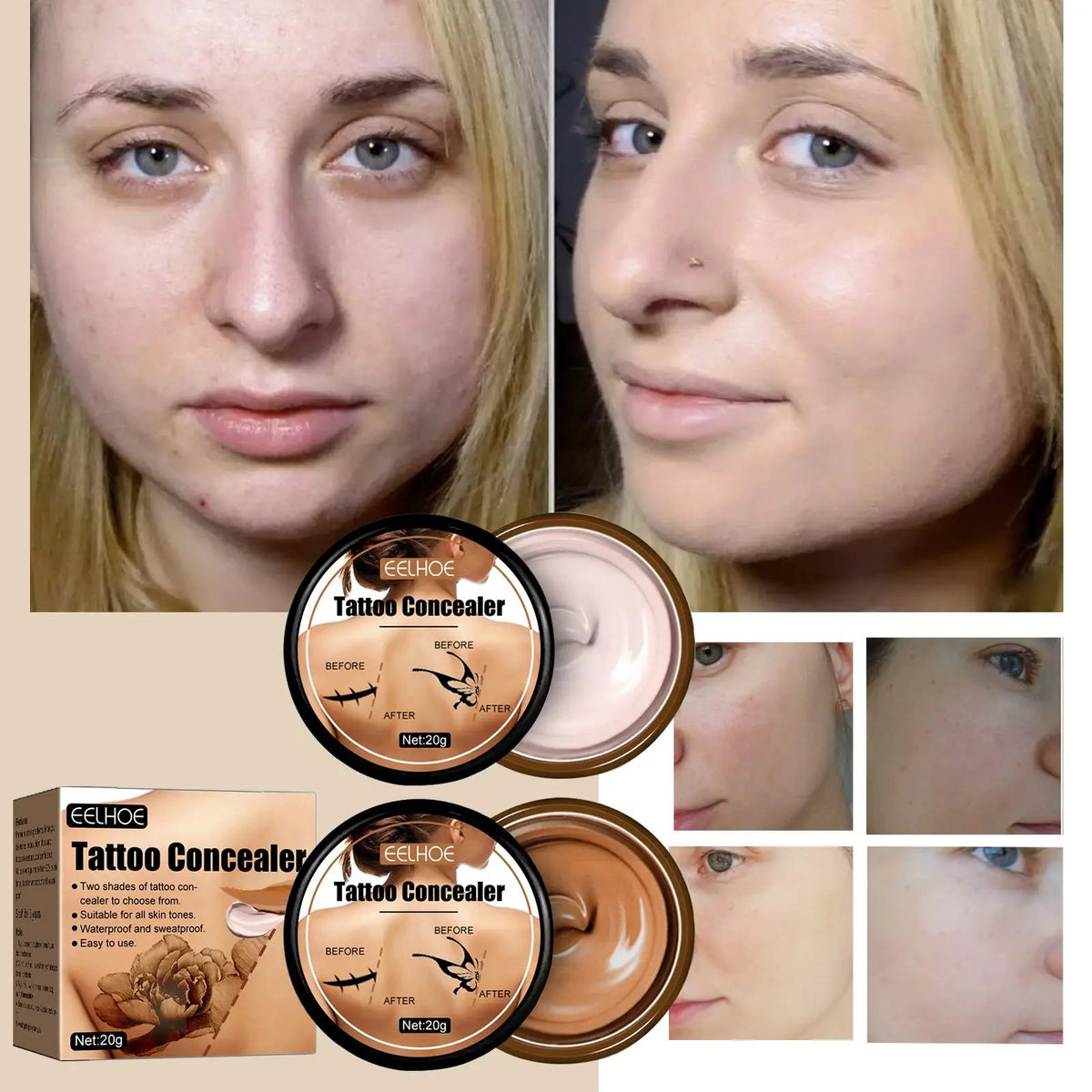 Waterproof Tattoo Concealer Cover Scar Makeup Brighten Foundation Cream Freckle Birthmarks Cover Concealer Body Coverage Cream Peaceful Pleasures Health and Wellness