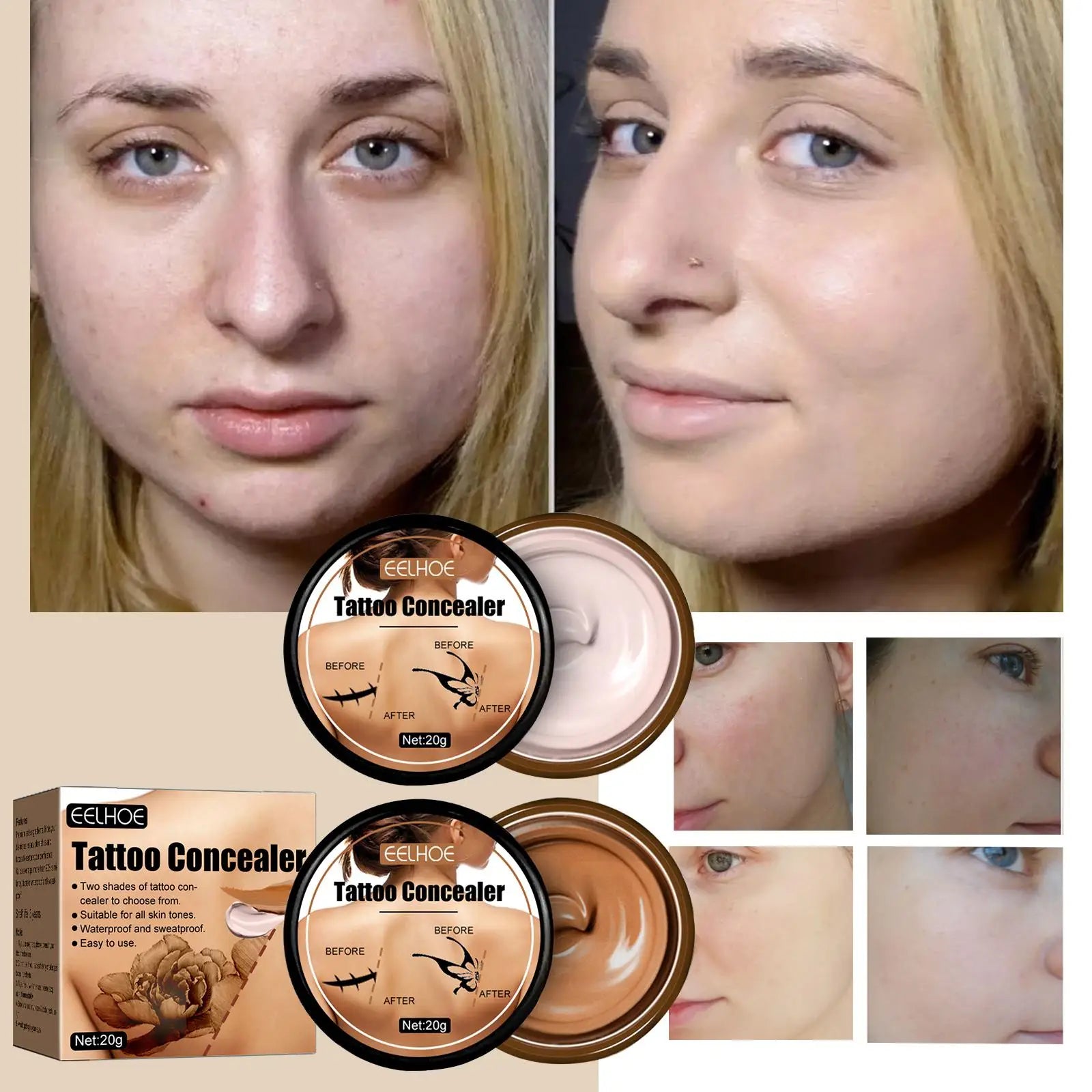 Waterproof Tattoo Concealer Cover Scar Makeup Brighten Foundation Cream Freckle Birthmarks Cover Concealer Body Coverage Cream Peaceful Pleasures Health and Wellness