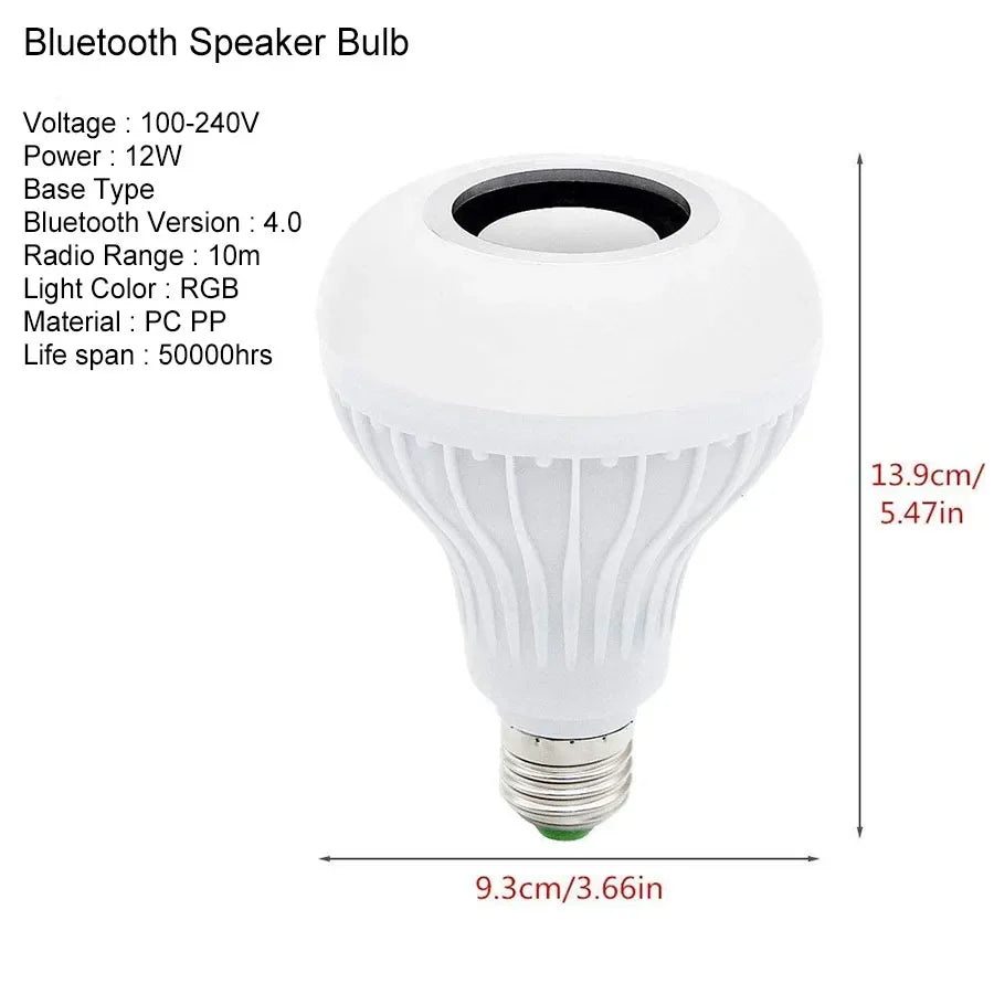 12W E27 Bluetooth Speaker RGB LED Bulb with Remote Control