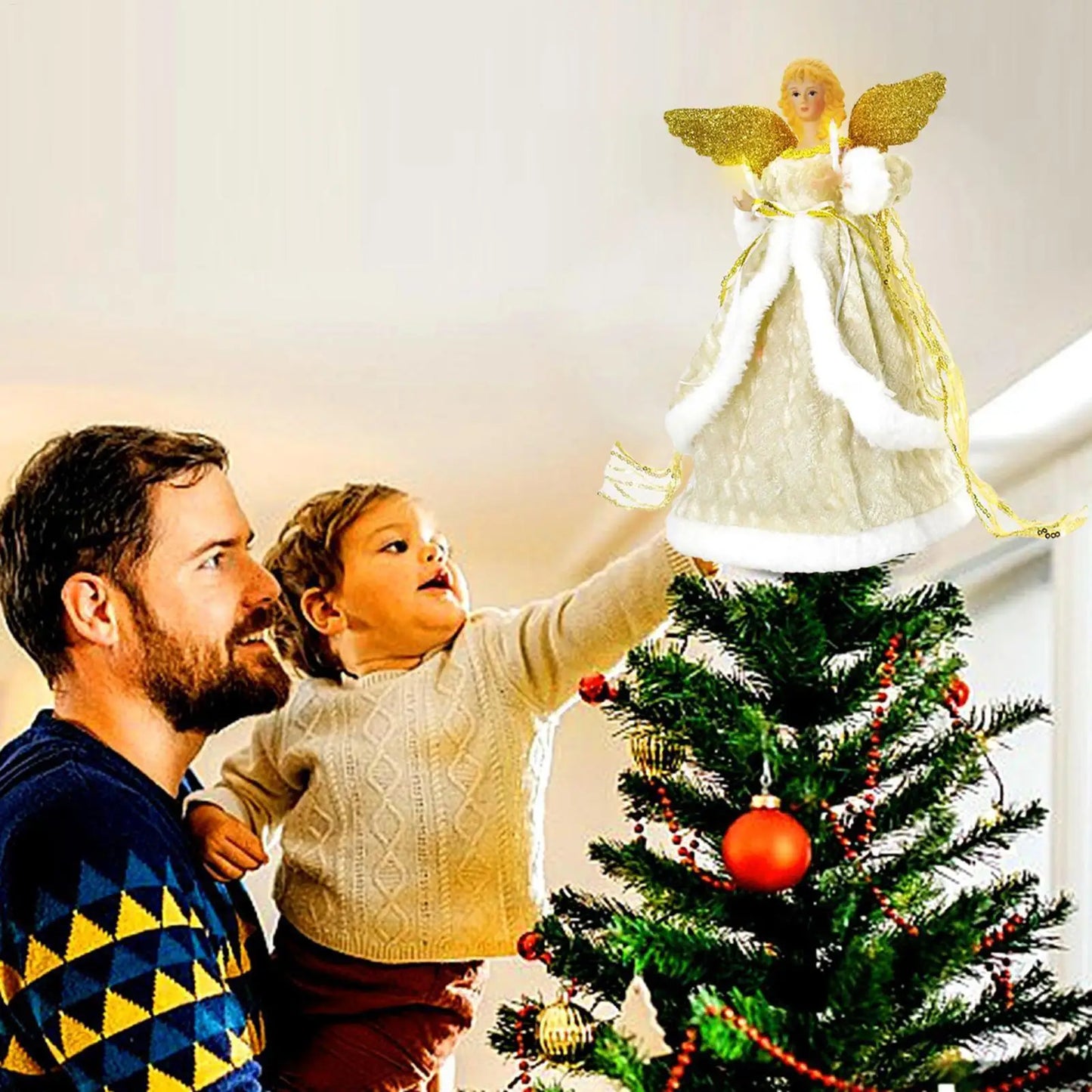 Christmas Tree Topper Angel Doll | Gold Holiday Figurine