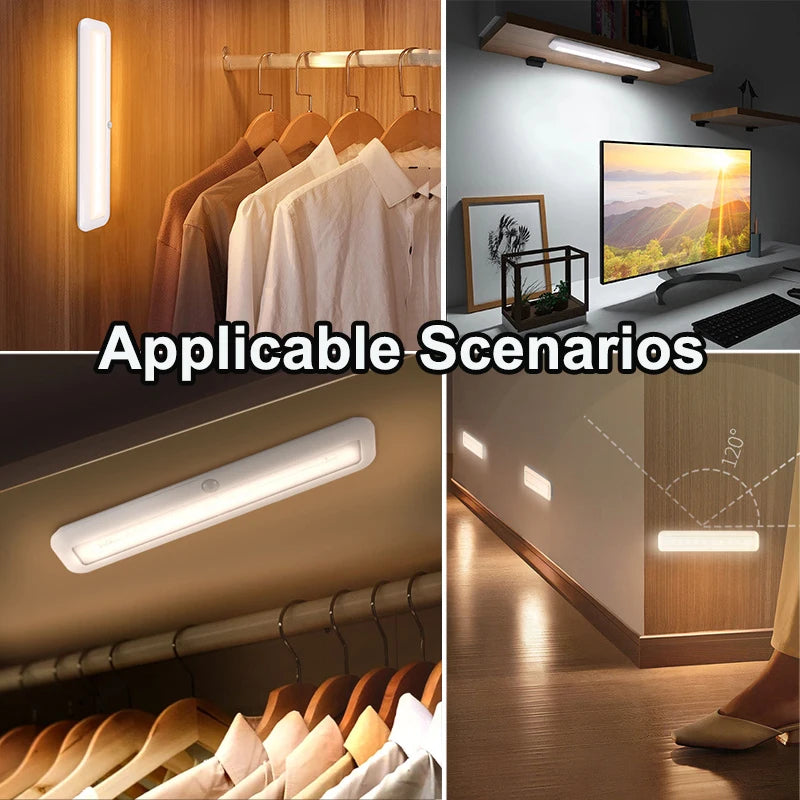 LED Smart Night Light Smart Motion Sensor Light Emergency Automatic Lighting 1000mAH Rechargeable Cabinet Night Lamp for Bedroom Peaceful Pleasures Health and Wellness