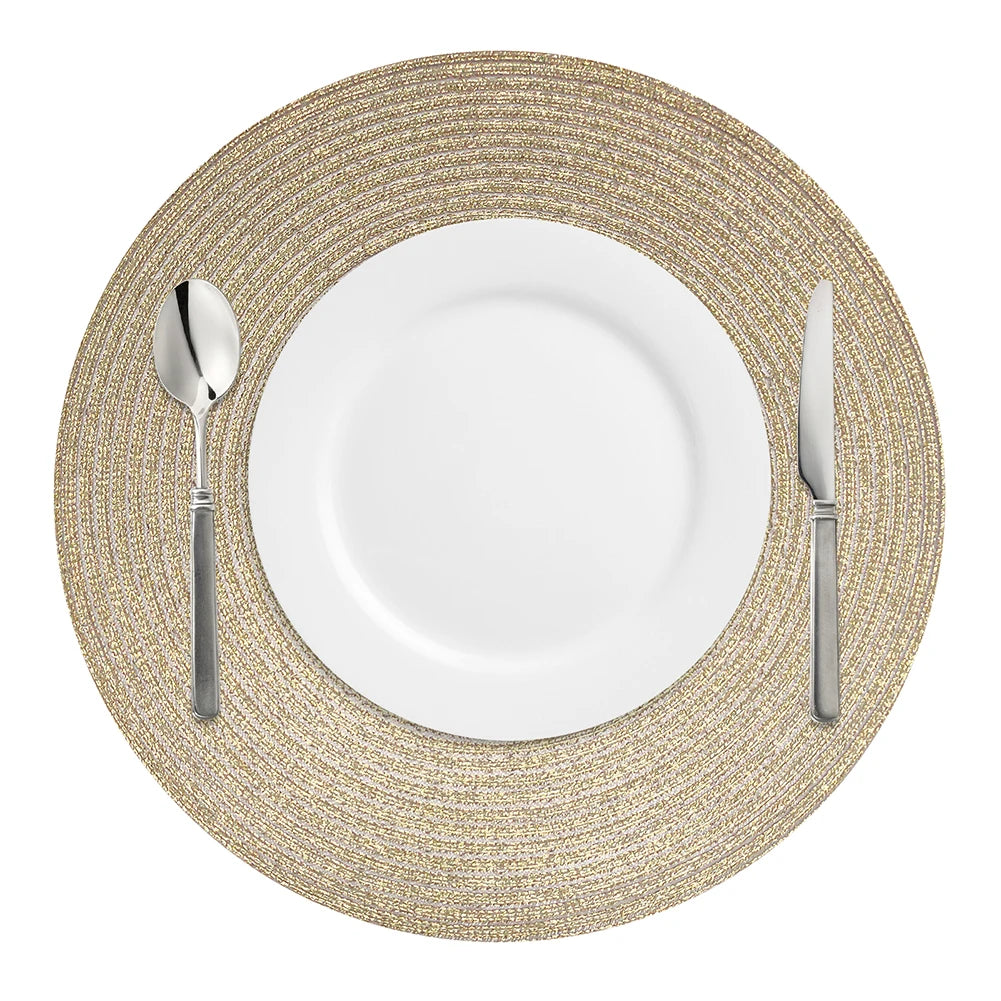 Placemats for Dining Table 6PC Linen Cotton Woven Non-slip Ironing Placemat Teacup Mat Round Plate mat Flower Mat Kitchenware Peaceful Pleasures Health and Wellness Gold 6xPlacemat