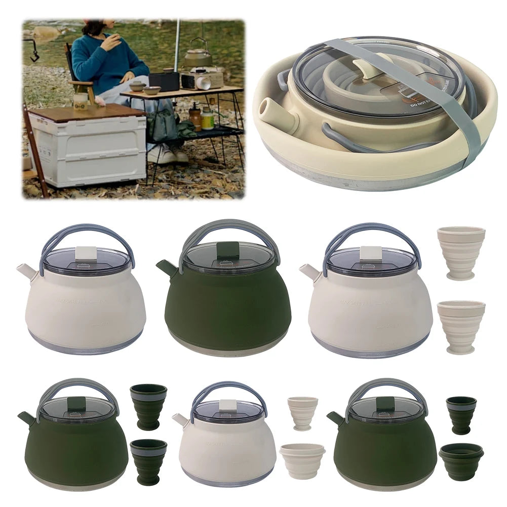 Outdoor Folding Silicone Kettle Portable Mini Boiling Water Pot with Handle Camping Kettle Pan Pot for Travel Picnic Tableware Peaceful Pleasures Health and Wellness