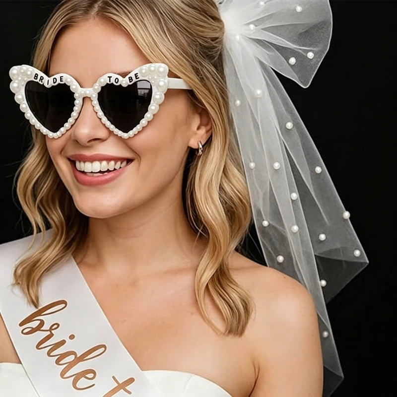 Bride To Be Sunglasses, Bow Veil & Sash | Bachelorette Set Bridal Party Accessories Peaceful Pleasures Health and Wellness