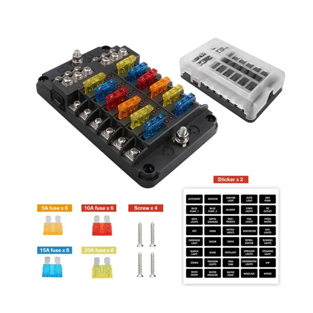 6/12-Way Fuse Box LED Indicator 12V-32V Car Boat Power Panel