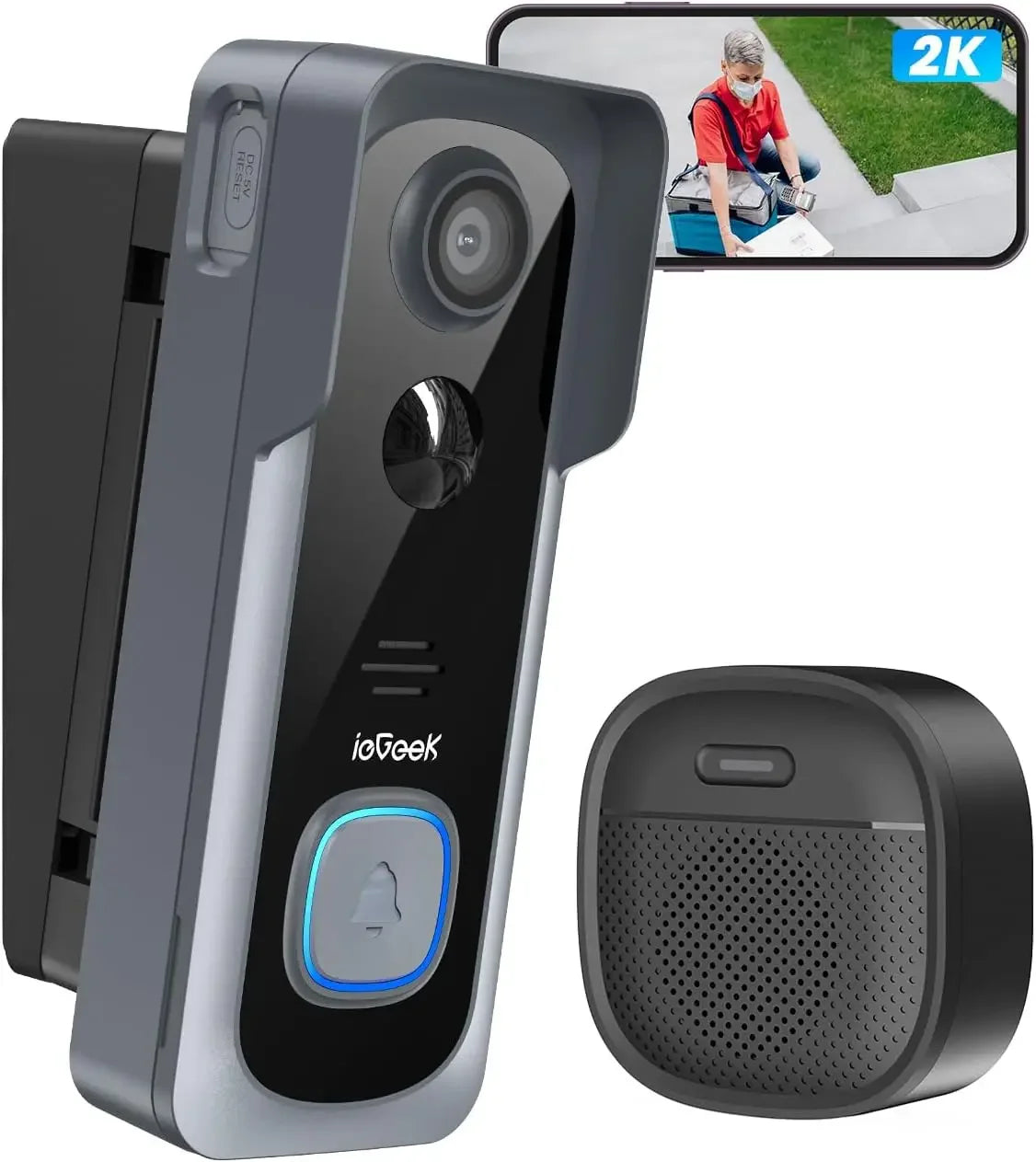 2K Wireless Doorbell Camera with No Subscription, 145° Adjustable Angle, Motion Detection & Alexa Compatible Peaceful Pleasures Health and Wellness United States