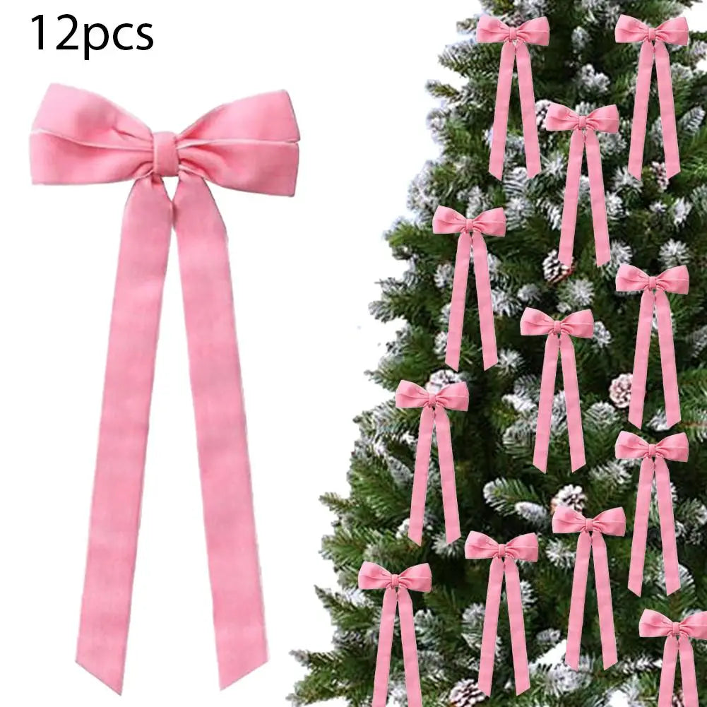 12-Pack Velvet Christmas Bows | Tree Ornaments & Gift Wrap Christmas Bow Ornaments Peaceful Pleasures Health and Wellness D 26cm