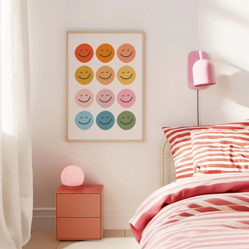 Smiley Face Rainbow Canvas Wall Art | Kids & Toddler Room Decor
