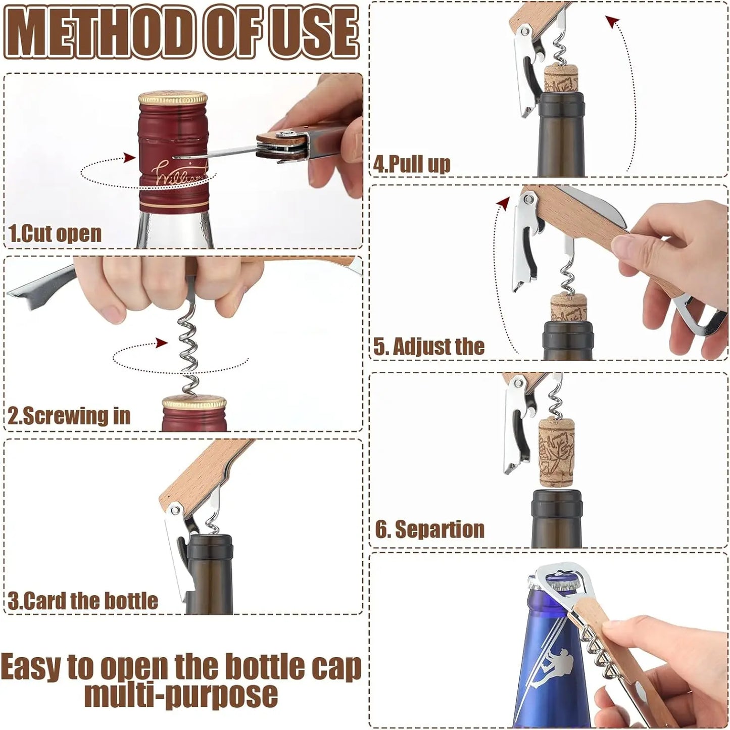 Wooden Wine Bottle Opener Groomsmen Wedding Party Gifts 4 in 1 Wine Corkscrew with Foil Cutter Blank DIY Engraving Wood Peaceful Pleasures Health and Wellness