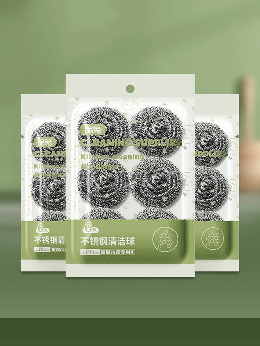 6pcs/bag Stainless Steel Cleaning Ball for Dishwashing Cleaning Scrubber Kitchen Pot Rust Removal Remove Crud Cleaner Tools Peaceful Pleasures Health and Wellness