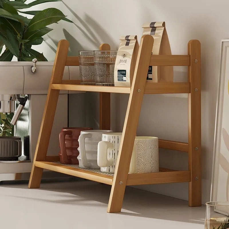 2 Layer Spice Caddy Shelf Bamboo Kitchen Storage Rack Desktop Cabinet Organizer Display Rack Coffee Bar Counter Shelf Cup Holder Peaceful Pleasures Health and Wellness