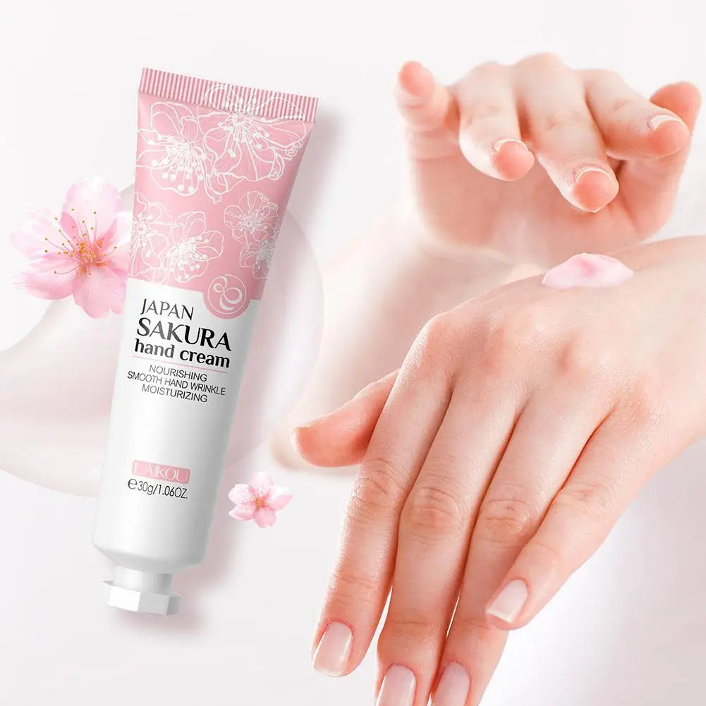 5pcs Sakura/Collagen Hand Cream Hydrating Moisturizing Cherry Blossom Essential Oil Deep Repairing Smoothing Hand Care Cream Peaceful Pleasures Health and Wellness