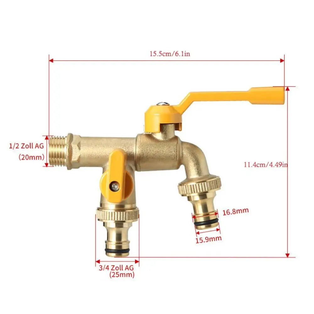 2-Way Garden Hose Faucet Adapter | Wall-Mount Brass Tap Splitter