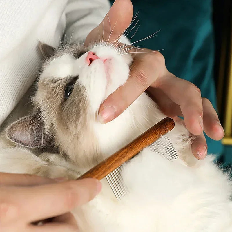 Pet Hair Comb – Wood & Stainless Steel Grooming Brush for Cats & Dogs
