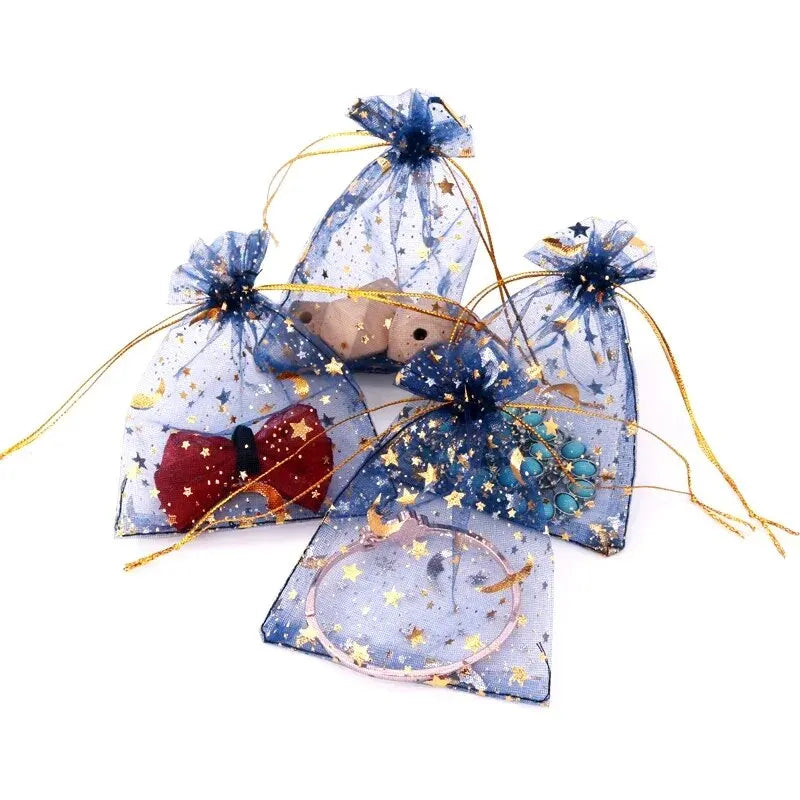 50pcs Star Moon Organza Drawstring Gift Bags – Jewelry Pouches