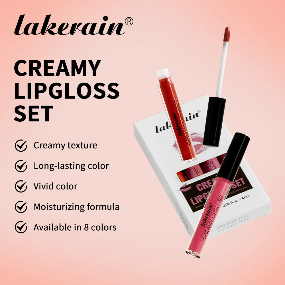 4pcs Creamy Lip Gloss Cream Matte Long-Lasting Non-Stick Cup Not Fade Waterproof Pigmented Velvet Lipgloss Gift For Girlfriend Peaceful Pleasures Health and Wellness