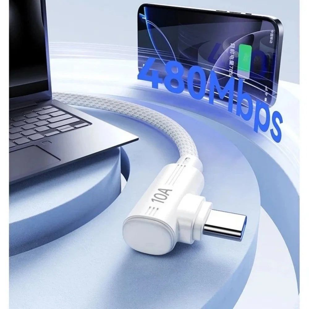 240W USB-C 90° Right Angle Fast Charging Cable 10A Nylon