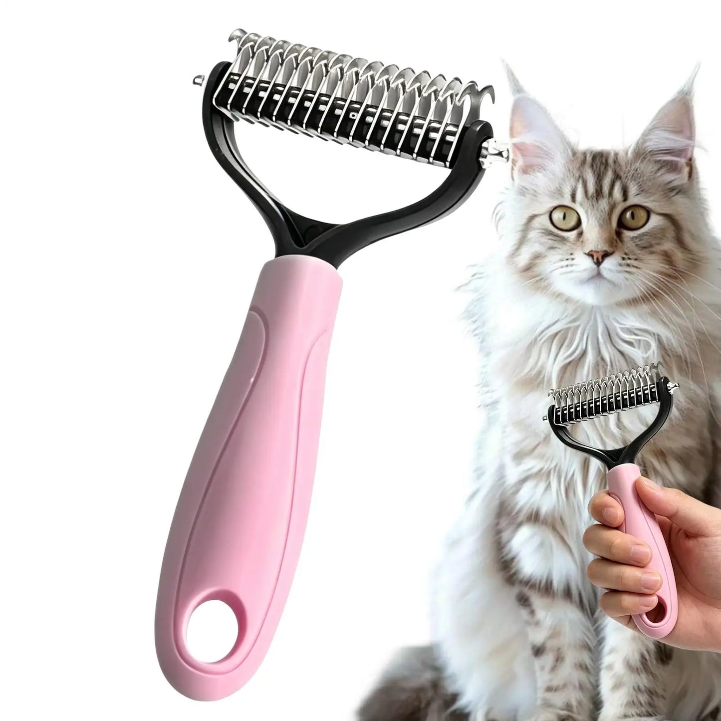 Double-Sided Pet Deshedding Brush & Dematting Comb | Dogs & Cats Pet Deshedding Brush Peaceful Pleasures Health and Wellness Pink