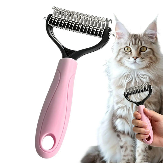 Double-Sided Pet Deshedding Brush & Dematting Comb | Dogs & Cats Pet Deshedding Brush Peaceful Pleasures Health and Wellness Pink