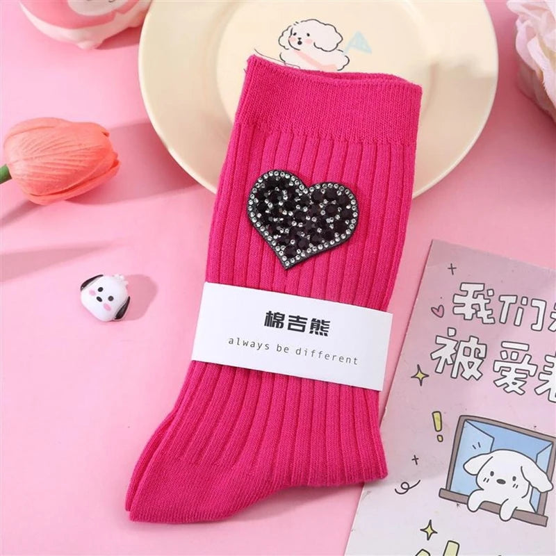 Diamond Heart-Shaped Decorative Socks, Fashionable Diamond Sparkling Women's Socks, Comfortable And Breathable Christmas Socks Peaceful Pleasures Health and Wellness Rose Red One Size