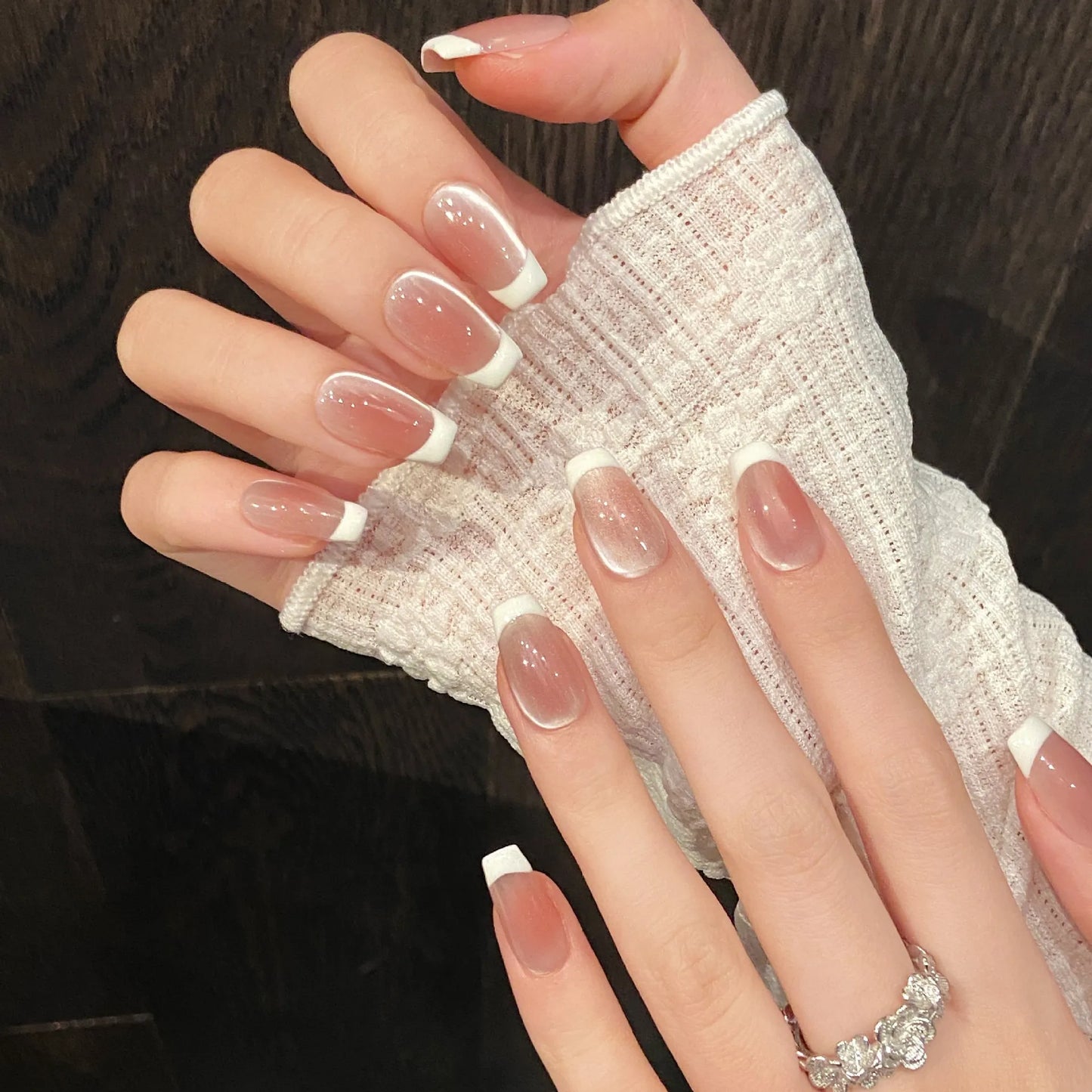 10pcs Handmade French Cat Eye Press on Nails Ins Simple Nude Pink Sweet Girl Fake Nails Reusable Wearable Korean False Nail Tips Peaceful Pleasures Health and Wellness