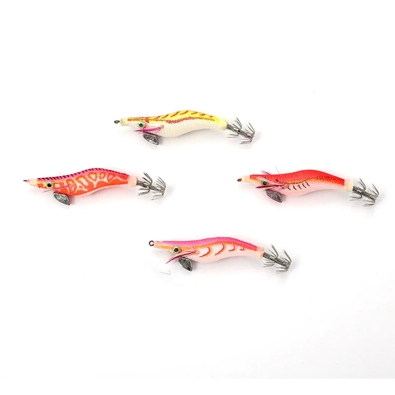 Squid Jig Shrimp Fishing Lures, 4PCS 8.5CM 7.3G Wood Prawn Baits with Hooks Angling Tackle Peaceful Pleasures Health and Wellness