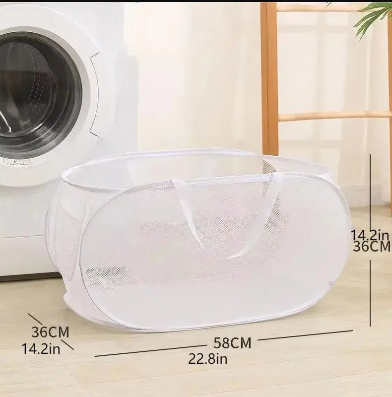 1pc Handy Laundry Mesh Popup Hamper, Foldable Lightweight Basket For Washing, Durable Clothing Storage Peaceful Pleasures Health and Wellness White A