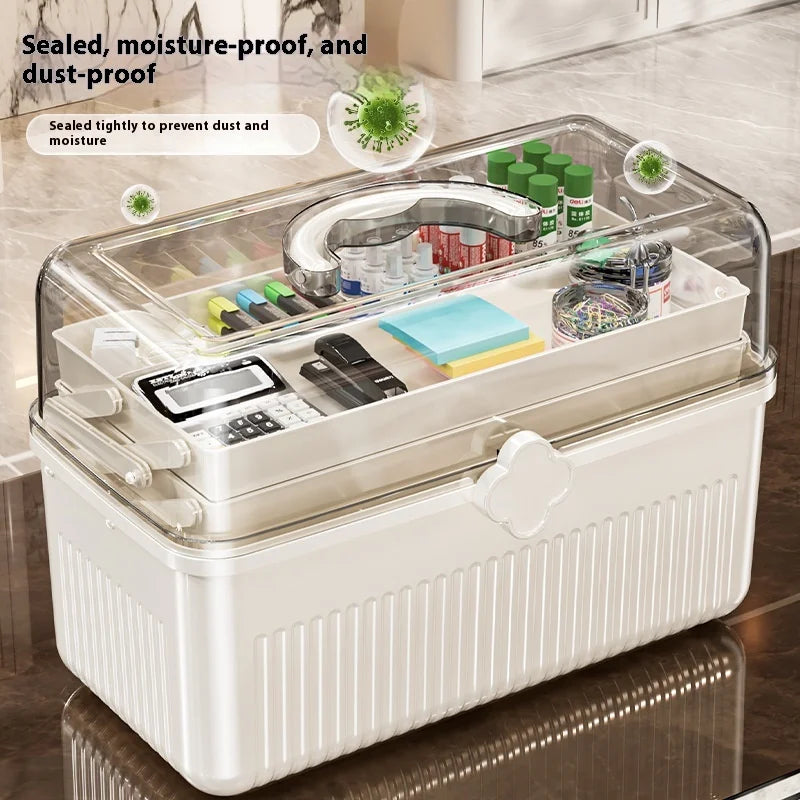 Portable Plastic Desktop Storage Box with Handle | Home Organizer