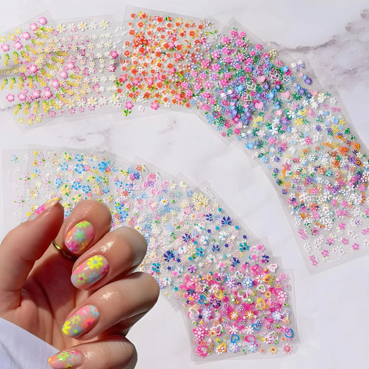 30-Sheet 3D Nail Art Stickers | Daisy Floral & Heart Decals DIY Nail Art Stickers Peaceful Pleasures Health and Wellness 30Sheets